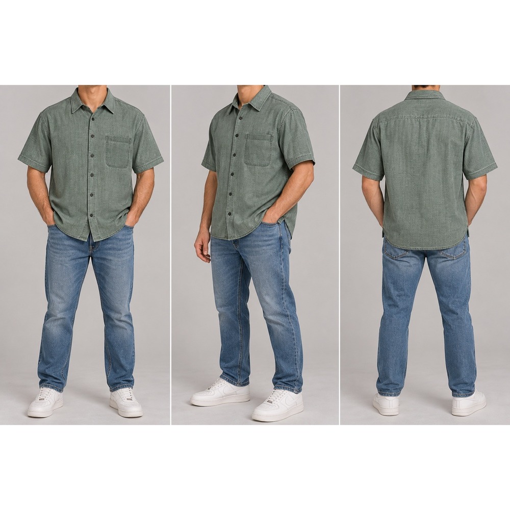 John Ashford Adventure Mens XXL Sage Green Linen Cotton Short Sleeve Button Top